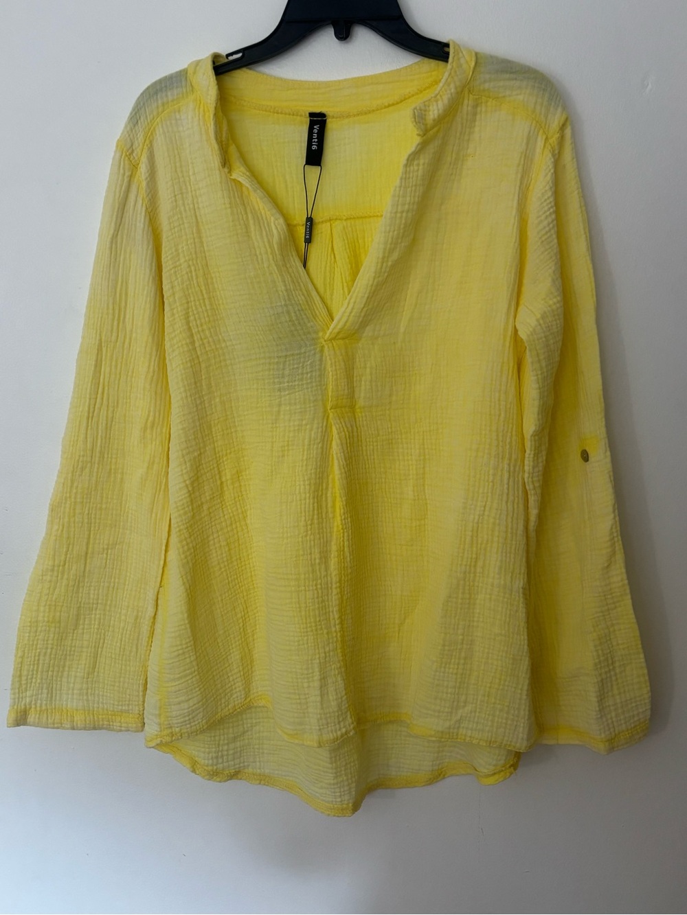 Venti6 Gauze V-Neck Top Roll-Tab Sleeves and Textured Cotton Material S Italy